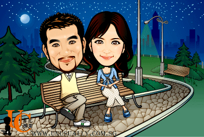 Digital Caricature Drawing - Moonlight Lovely Couple Theme